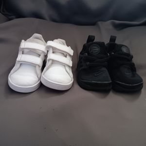Boys Black nike and white adidas sneakers size 6.
